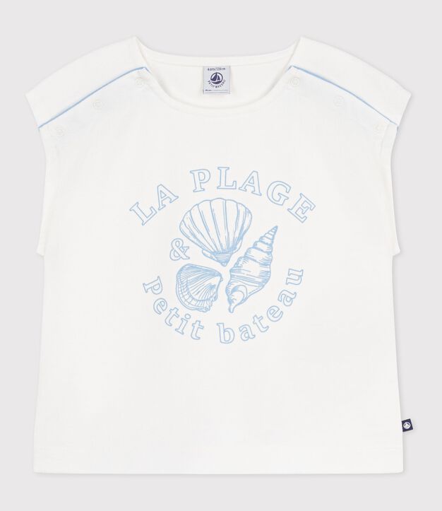 Camiseta infantil de manga corta de algod&oacute;n blanco