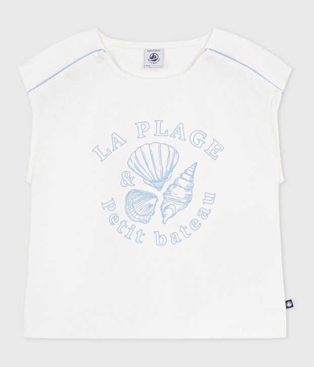 Camiseta infantil de manga corta de algod&oacute;n blanco