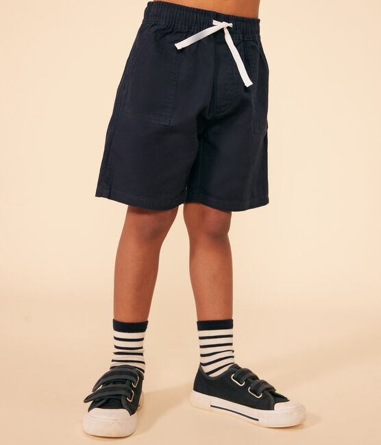 Pantalón corto infantil de sarga de algodón y lino azul SMOKING