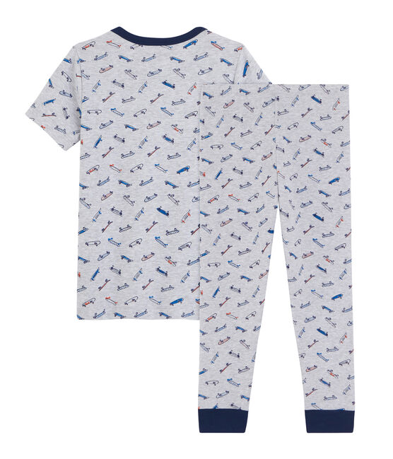 Pijama skates para niño de canalé gris POUSSIERE/blanco MULTICO