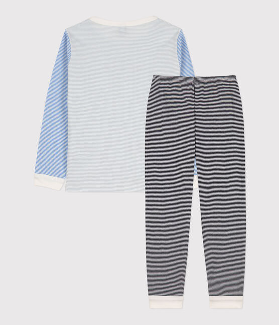 Pijama de algodón milrayas tricolor para niño/niña azul SMOKING/blanco MULTICO