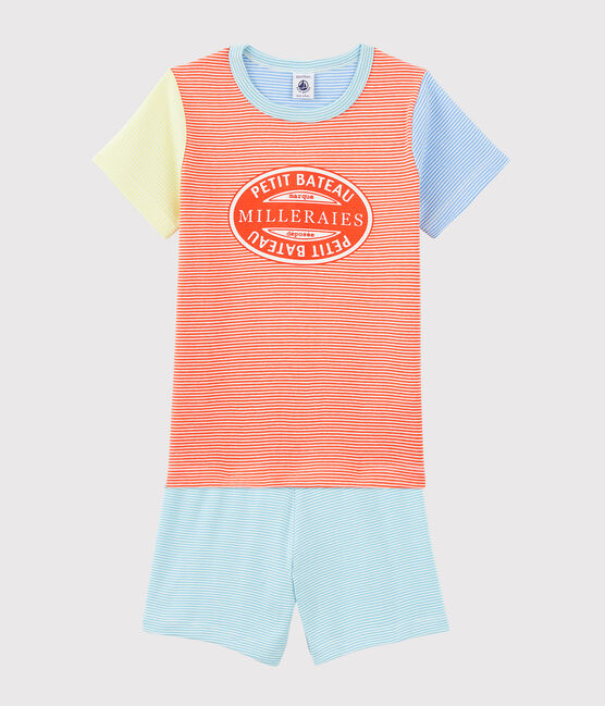 Pijama corto de mil rayas de colores de algodón de niño naranja BRAZILIAN/crudo MULTICO