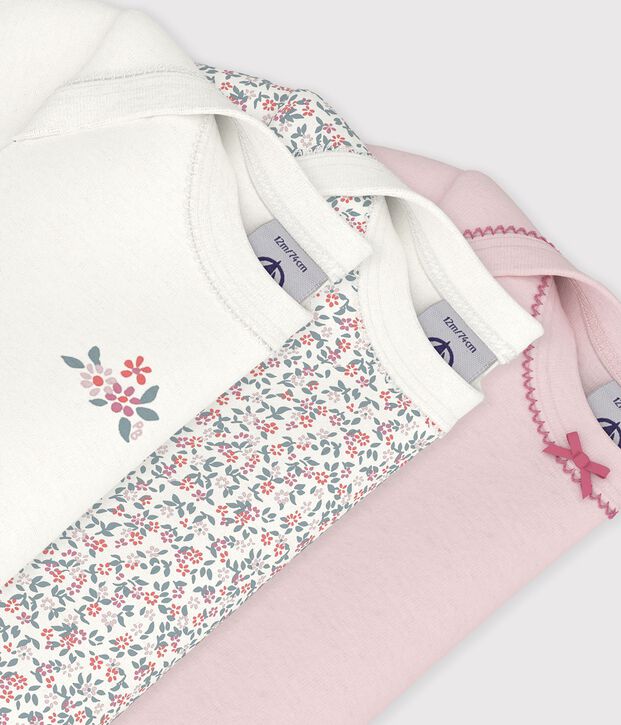 Juego de bodis de algod&oacute;n de manga corta con estampado de flores para beb&eacute; multicolor