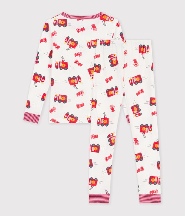 Pijama infantil muy ajustado de algod&oacute;n con estampado de bombero blanco/multicolor