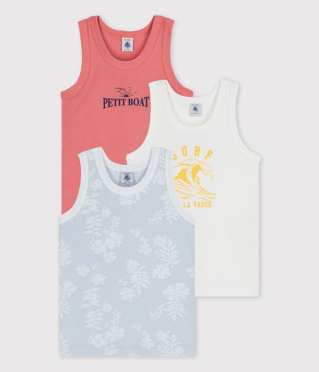 Juego de 3 camisetas de tirantes hawaianas de algod&oacute;n de ni&ntilde;o multicolor