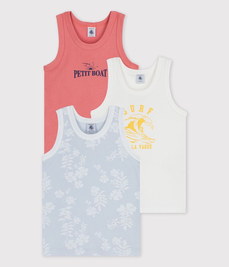 Juego de 3 camisetas de tirantes hawaianas de algod&oacute;n de ni&ntilde;o multicolor