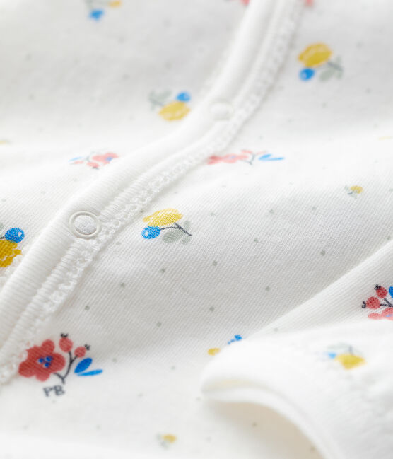 Pelele de algodón orgánico con flores para bebé blanco MARSHMALLOW/blanco MULTICO