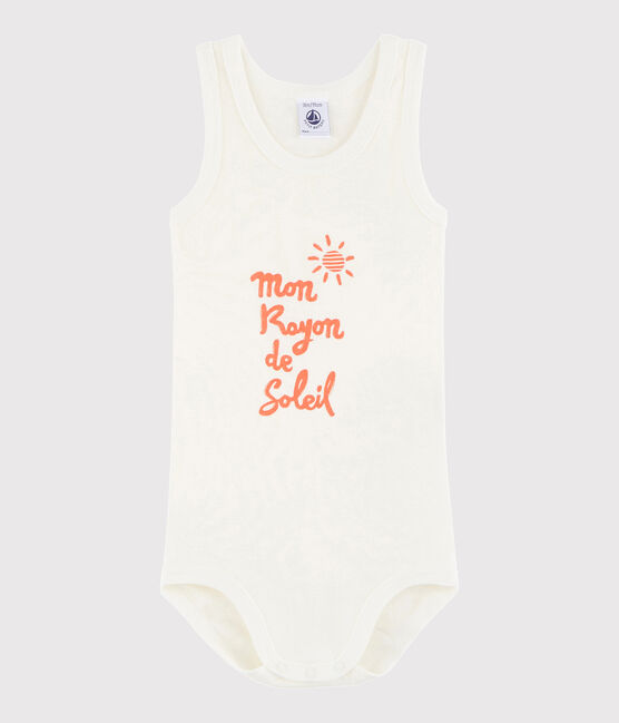 Bodi sin mangas de bebé niño blanco MARSHMALLOW/naranja CORAL