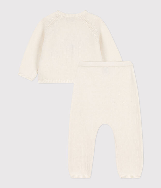 Conjunto de punto tricotado de lana y algod&oacute;n para beb&eacute; blanco
