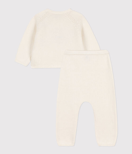 Conjunto de punto tricotado de lana y algodón para bebé blanco MARSHMALLOW