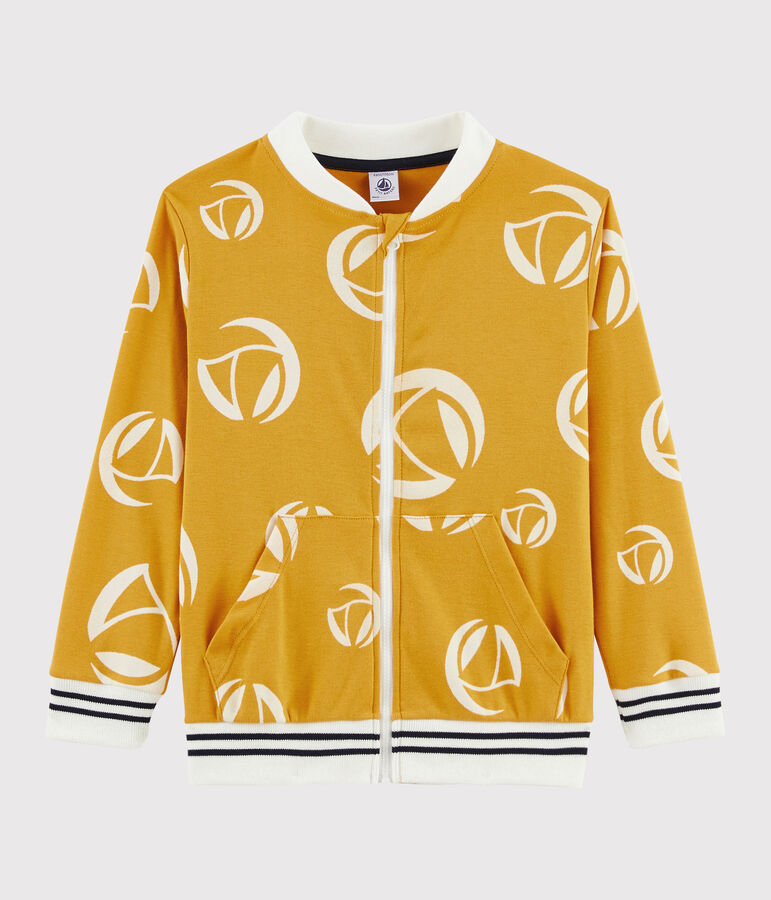 Sudadera de ni&ntilde;o con cremallera. amarillo/blanco