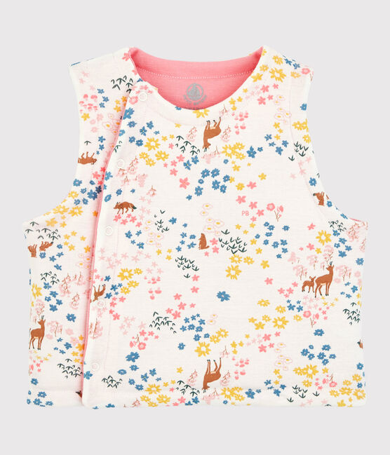 Chaleco reversible de bebé niña de algodón orgánico acolchado blanco MARSHMALLOW/blanco MULTICO