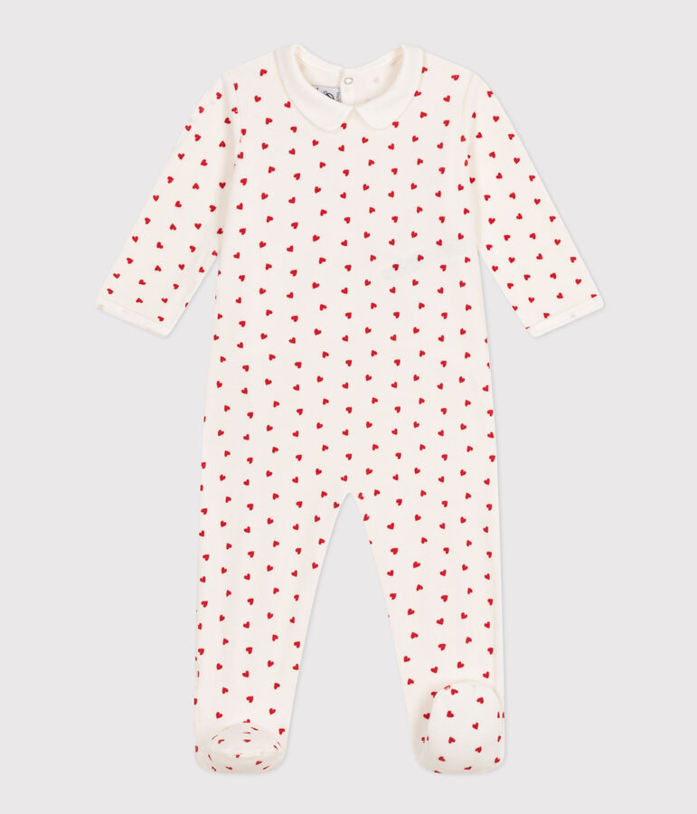 Pijama de terciopelo con corazones para beb&eacute; blanco MARSHMALLOW/rojo TERKUIT