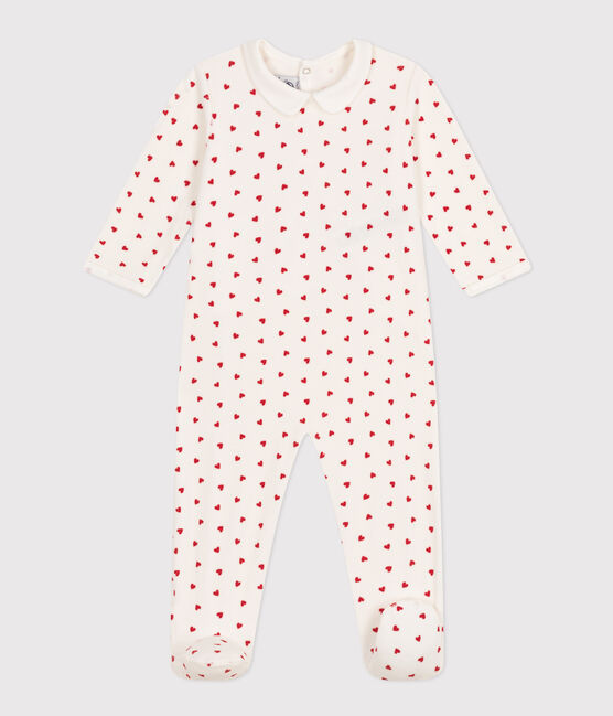 Pijama de terciopelo con corazones para bebé blanco MARSHMALLOW/rojo TERKUIT