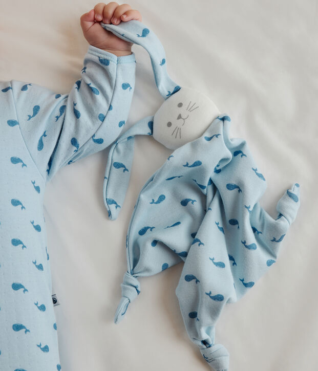 Doudou de algod&oacute;n estampado para beb&eacute; azul/azul