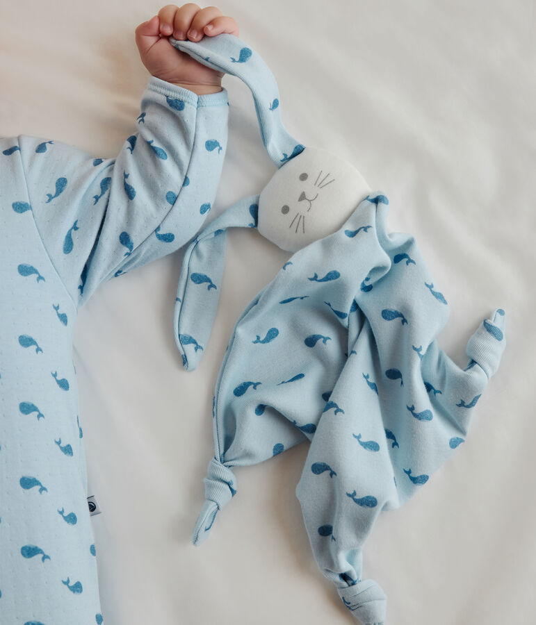Doudou de algod&oacute;n estampado para beb&eacute; azul/azul