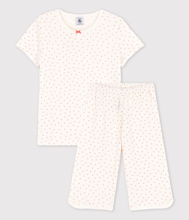 Pijama de corazoncitos de algod&oacute;n de ni&ntilde;a blanco/rosa
