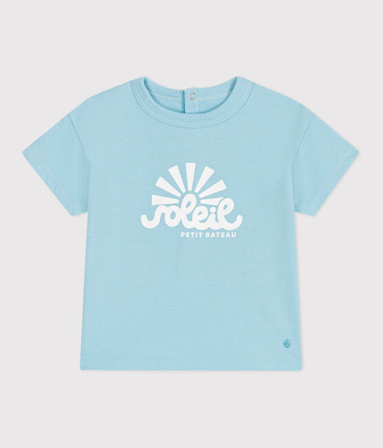 Camiseta lisa de manga corta de algodón para bebé azul AQUATIC