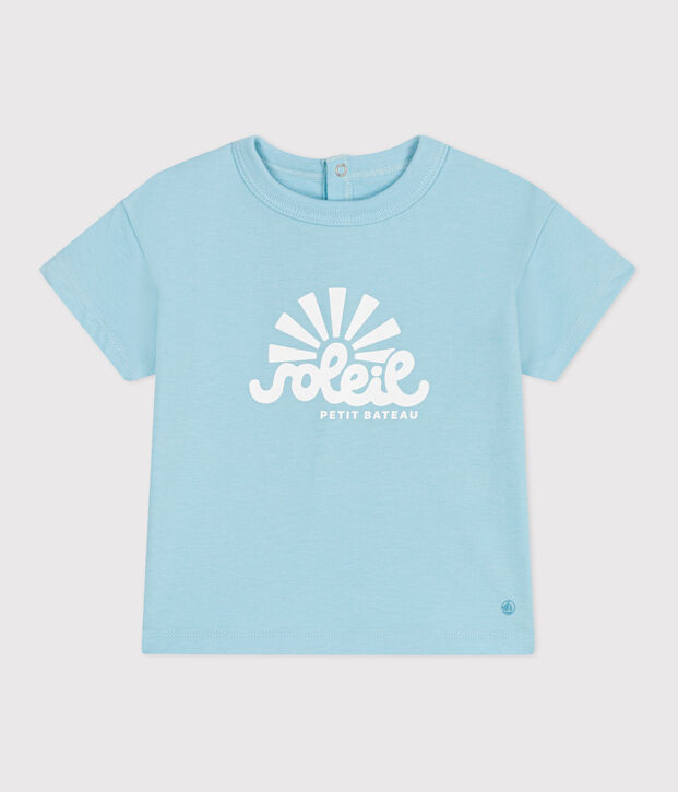 Camiseta lisa de manga corta de algod&oacute;n para beb&eacute; azul
