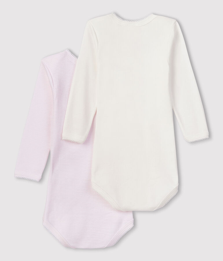 Lote de 2 bodys de manga larga mil rayas de beb&eacute; de algod&oacute;n ecol&oacute;gico variante 1