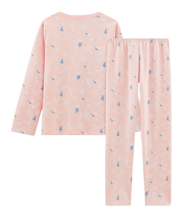 Pijama rosa con estampado de ping&uuml;inos para ni&ntilde;a y de punto de doble cara. rosa MINOIS/blanco MULTICO