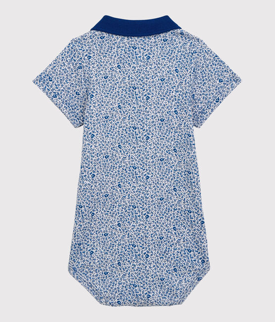 Body con cuello polo de algodón de bebé niño gris POUSSIERE/azul SURF