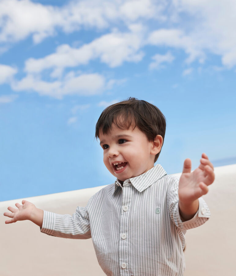 Camisa de algod&oacute;n a rayas para beb&eacute; verde/blanco