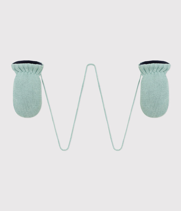 Manoplas de punto tricotado con forro polar reciclado para beb&eacute; verde