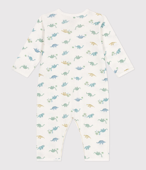 Pijama de algodón sin pies con dinosaurios para bebé blanco MARSHMALLOW/blanco MULTICO