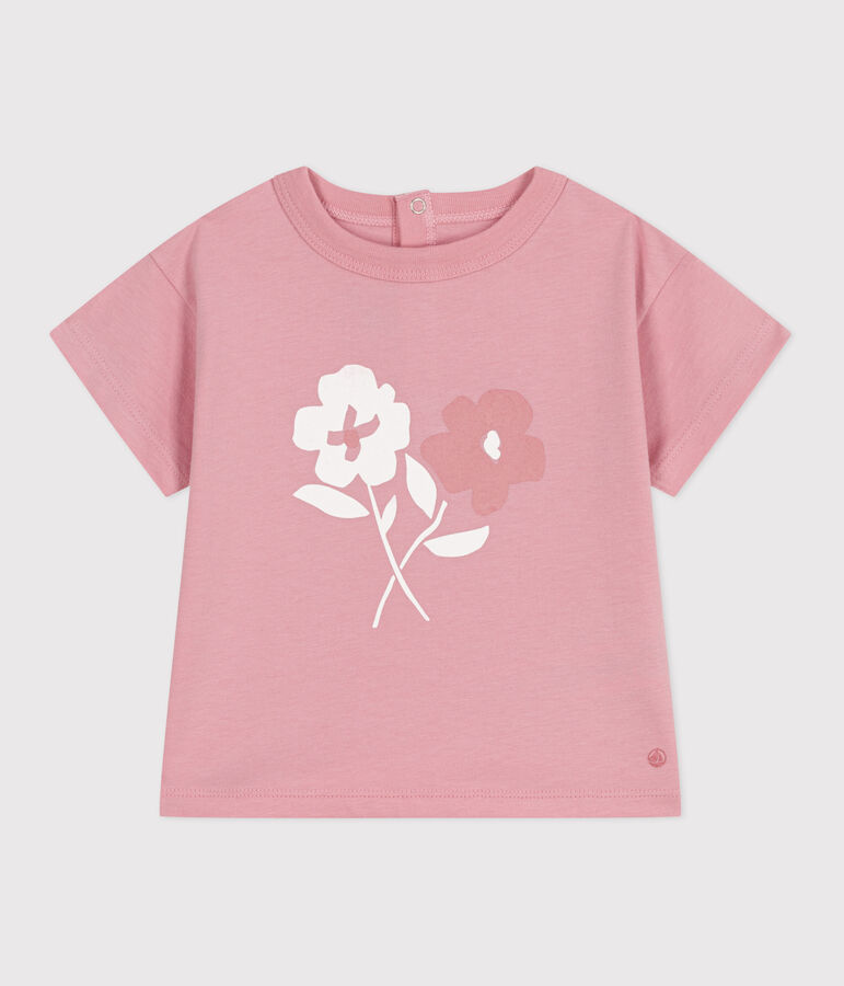 Camiseta lisa de manga corta de algod&oacute;n para beb&eacute; rosa