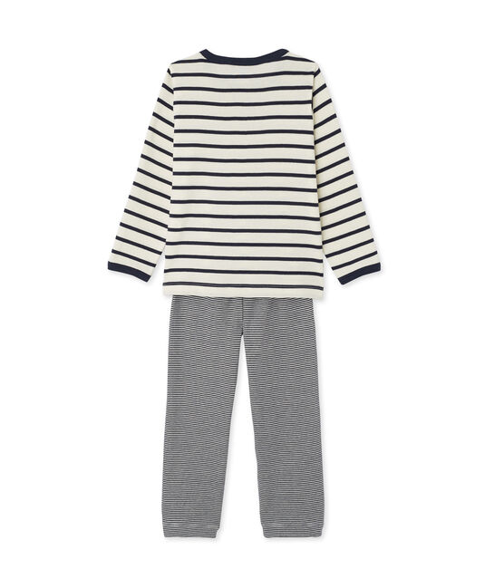 Pijama de 3 prendas para niño beige COQUILLE/azul SMOKING