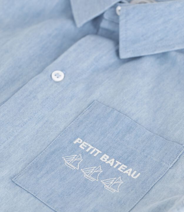 Camisa infantil de algod&oacute;n de manga corta azul