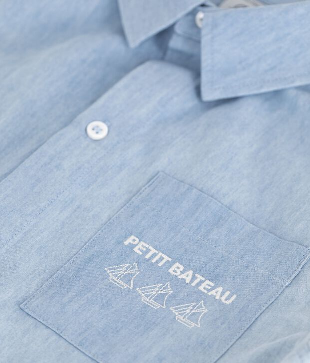 Camisa infantil de algod&oacute;n de manga corta azul