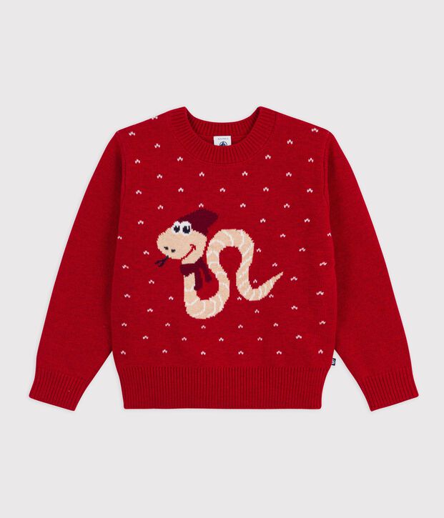Jersey de jacquard de lana y algod&oacute;n para ni&ntilde;o rojo