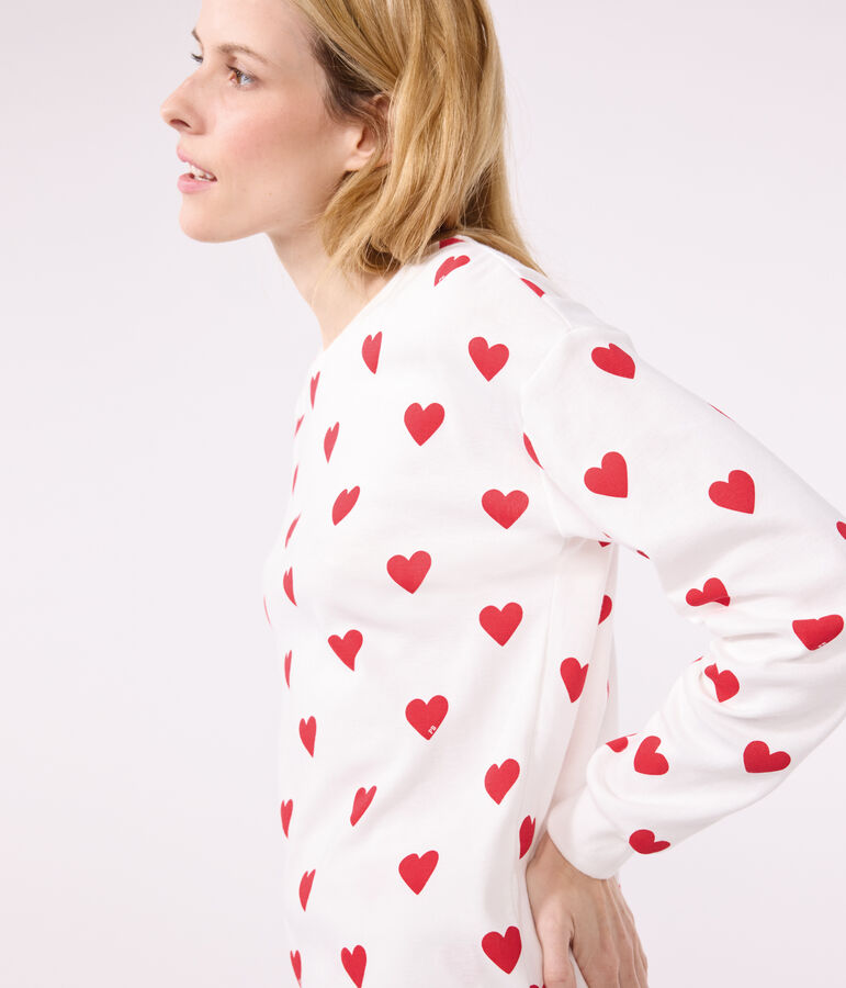 Pijama con coraz&oacute;n de algod&oacute;n de mujer blanco/rojo