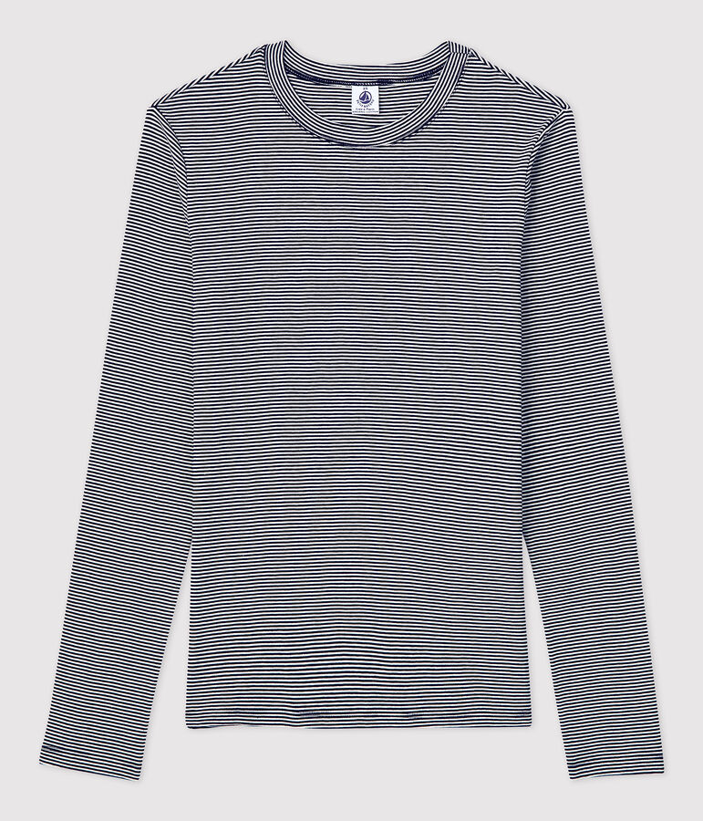 Camiseta L'ICONIQUE con cuello redondo de algod&oacute;n org&aacute;nico de mujer azul SMOKING/blanco MARSHMALLOW