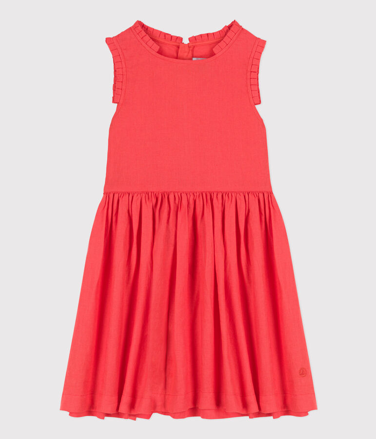 Vestido de lino sin mangas para ni&ntilde;a naranja