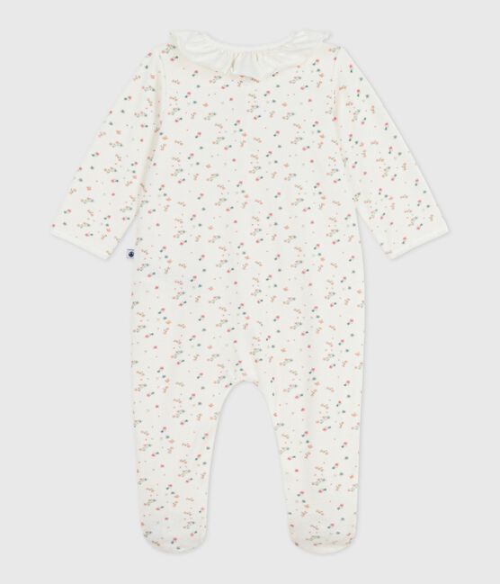 Pijama de terciopelo con cuello con flores para bebé blanco MARSHMALLOW/blanco MULTICO