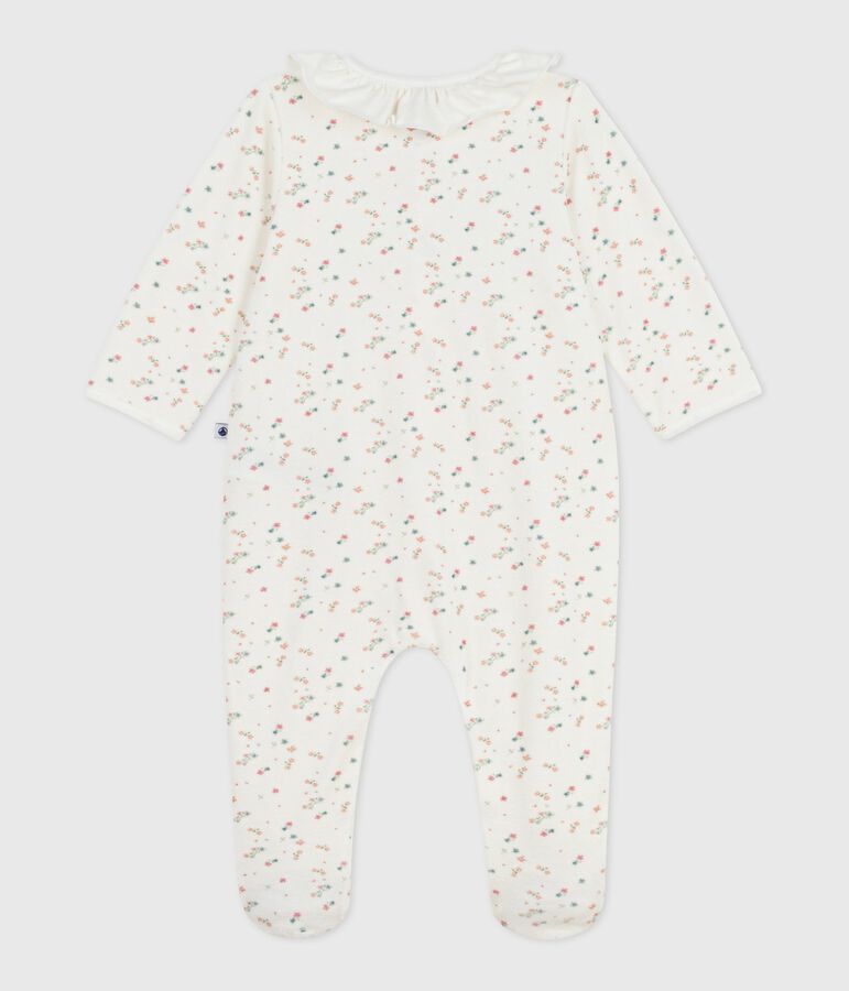 Pijama de terciopelo con cuello con flores para beb&eacute; blanco/multicolor