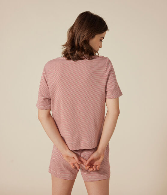 Pijama con pantalón corto y camiseta de algodón a rayas para mujer FAMEUX/ MARSHMALLOW