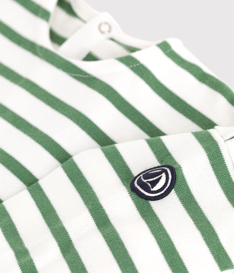 Camiseta marinera beb&eacute; en algod&oacute;n grueso blanco/verde