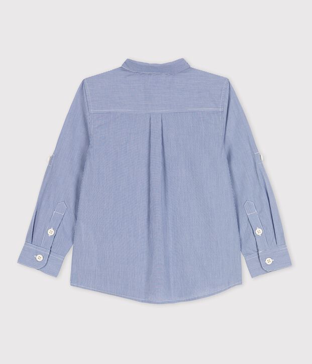 Camisa de popelina de ni&ntilde;o azul/blanco