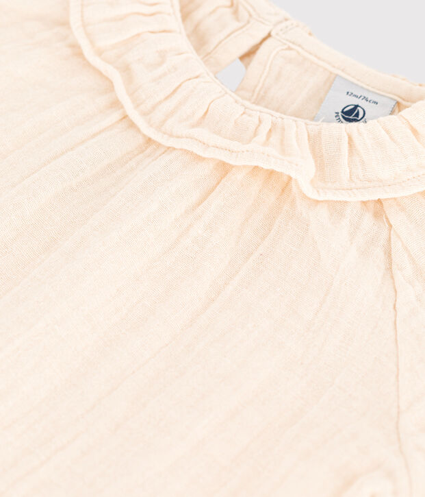 Blusa de manga corta de gasa de algod&oacute;n para beb&eacute; crudo