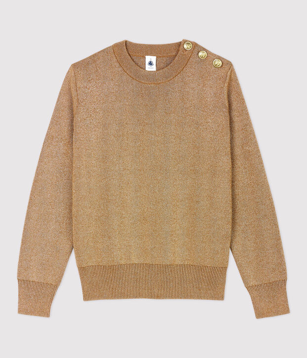 Jersey marinero de algod&oacute;n dorado de mujer marron/amarillo