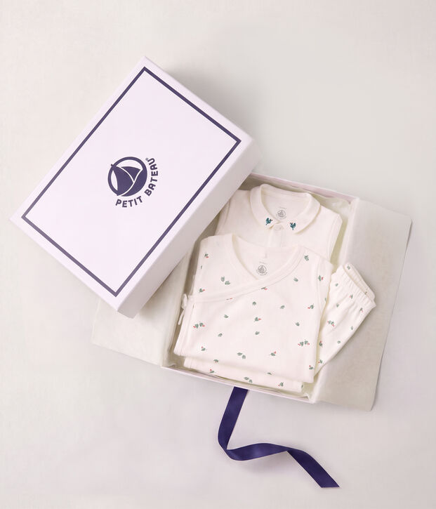 Estuche regalo para beb&eacute; de algod&oacute;n con estampado de flores crudo/multicolor