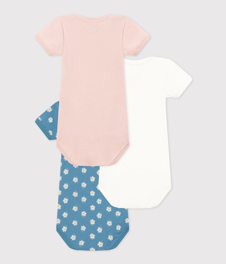 Juego de 3 bodis de manga corta de algod&oacute;n con flores para beb&eacute; variante 1