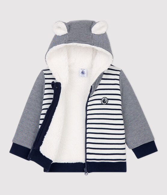 Chaqueta de béisbol de sherpa de bebé. blanco MARSHMALLOW/azul SMOKING