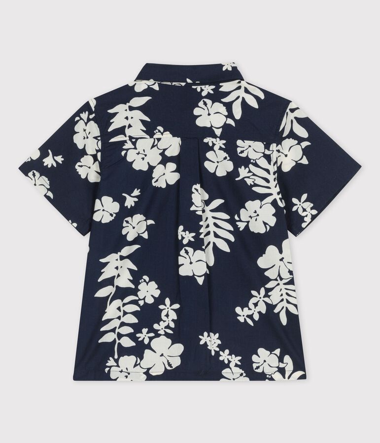 Camisa de manga corta de popelina de ni&ntilde;o azul/blanco