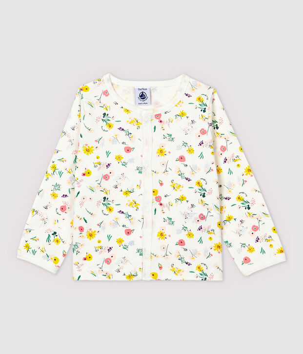 C&aacute;rdigan de algod&oacute;n para beb&eacute; ni&ntilde;a. blanco/multicolor