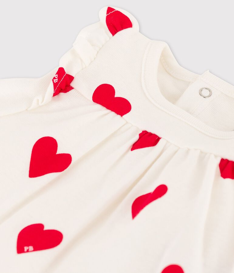 Vestido-bodi con estampado de corazones de algod&oacute;n ecol&oacute;gico de beb&eacute; blanco/rojo